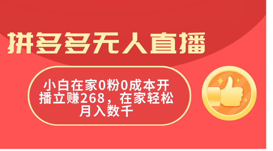 （11521期）拼多多无人直播，小白在家0粉0成本开播立赚268，在家轻松月入数千-怡宝聊项目