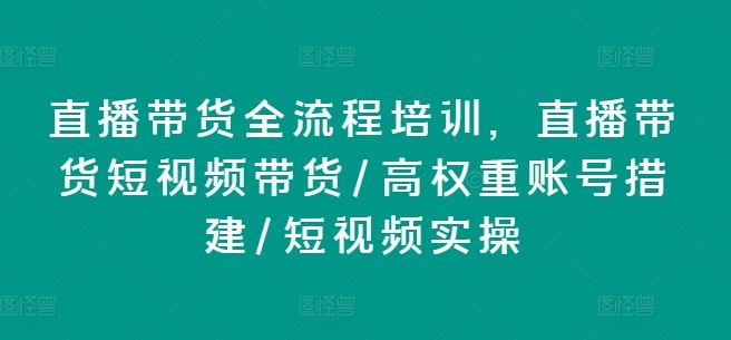 直播带货全流程培训，直播带货短视频带货/高权重账号措建/短视频实操-怡宝聊项目