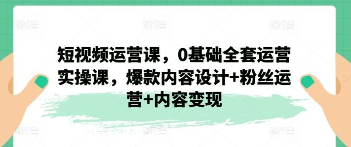 短视频运营课，0基础全套运营实操课，爆款内容设计+粉丝运营+内容变现-怡宝聊项目
