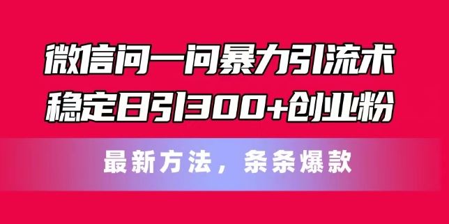 微信问一问暴力引流术，稳定日引300+创业粉，最新方法，条条爆款【揭秘】-怡宝聊项目