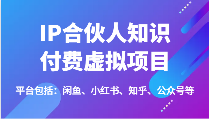 IP合伙人知识付费虚拟项目，包括：闲鱼、小红书、知乎、公众号等（51节）-怡宝聊项目