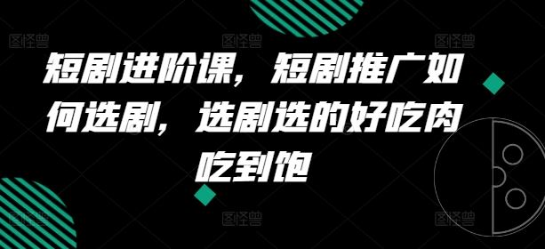 短剧进阶课，短剧推广如何选剧，选剧选的好吃肉吃到饱-怡宝聊项目