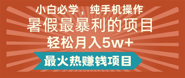 （11583期）小白必学，纯手机操作，暑假最暴利的项目轻松月入5w+最火热赚钱项目-怡宝聊项目