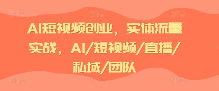 AI短视频创业，实体流量实战，AI/短视频/直播/私域/团队-怡宝聊项目