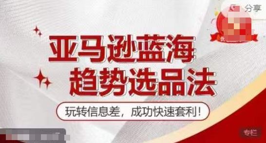【训练营】亚马逊蓝海趋势选品法，玩转信息差，成功快速套利-怡宝聊项目