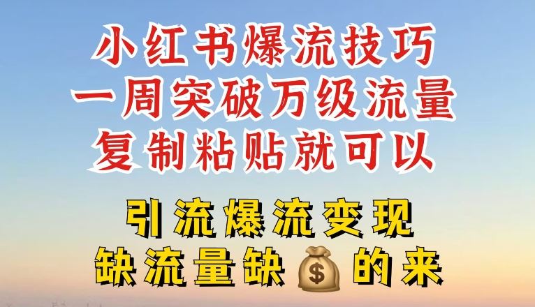 小红书爆流技巧，一周突破万级流量，复制粘贴就可以，引流爆流变现【揭秘】-怡宝聊项目