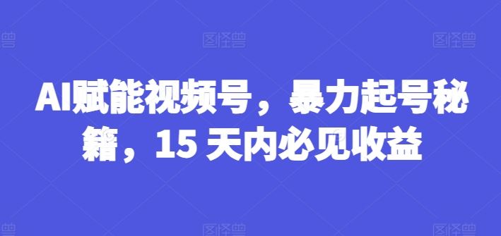 AI赋能视频号，暴力起号秘籍，15 天内必见收益【揭秘】-怡宝聊项目