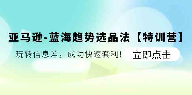 亚马逊蓝海趋势选品法【特训营】：玩转信息差，成功快速套利-怡宝聊项目
