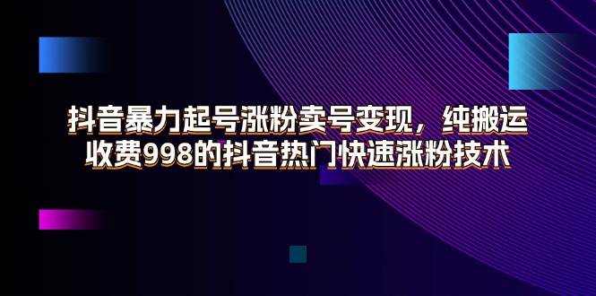 （11656期）抖音暴力起号涨粉卖号变现，纯搬运，收费998的抖音热门快速涨粉技术-怡宝聊项目