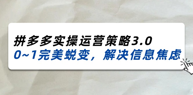 （11658期）2024_2025拼多多实操运营策略3.0，0~1完美蜕变，解决信息焦虑（38节）-怡宝聊项目