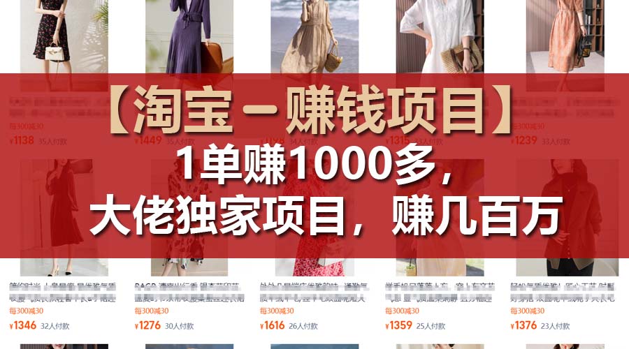 （11685期）【淘宝赚钱项目】1单可赚1000多，大佬独家项目，年赚几百万-怡宝聊项目