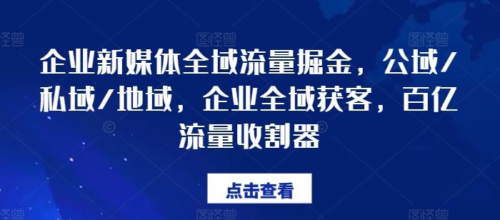 企业新媒体全域流量掘金，公域/私域/地域，企业全域获客，百亿流量收割器-怡宝聊项目
