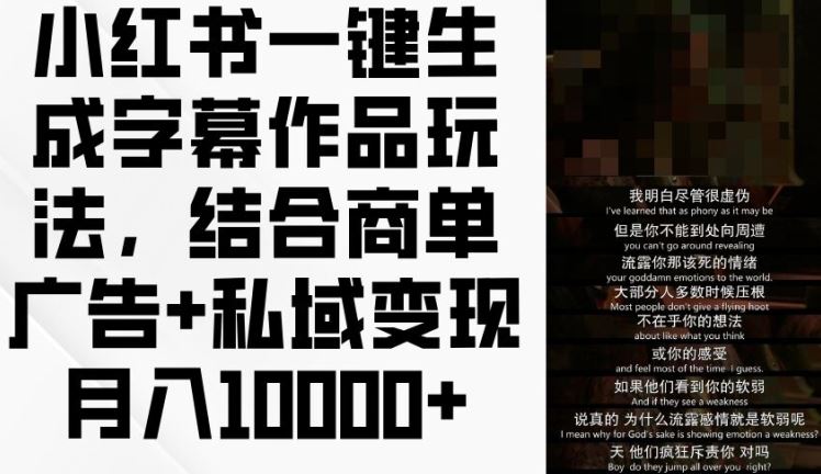 小红书一键生成字幕作品玩法，结合商单广告+私域变现月入1w+【揭秘】-怡宝聊项目