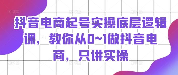 抖音电商起号实操底层逻辑课，教你从0~1做抖音电商，只讲实操-怡宝聊项目