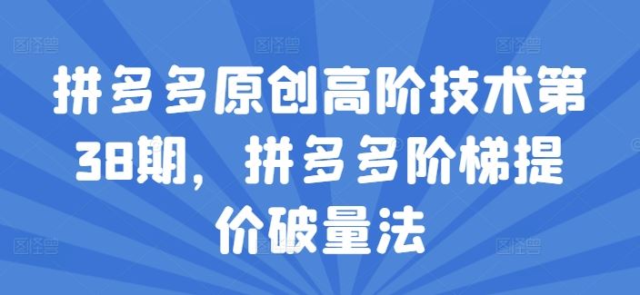 拼多多原创高阶技术第38期，拼多多阶梯提价破量法-怡宝聊项目
