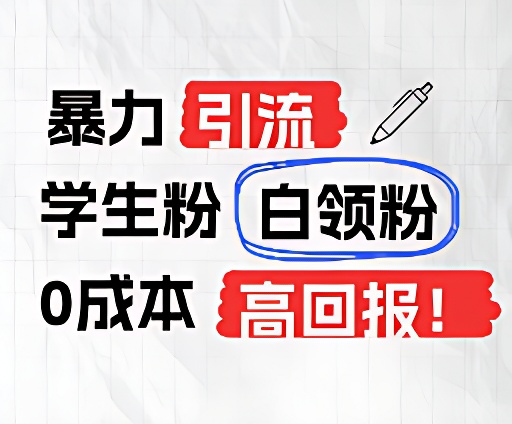 暴力引流学生粉白领粉，吊打以往垃圾玩法，0成本，高回报-怡宝聊项目