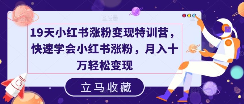 19天小红书涨粉变现特训营，快速学会小红书涨粉，月入十万轻松变现-怡宝聊项目