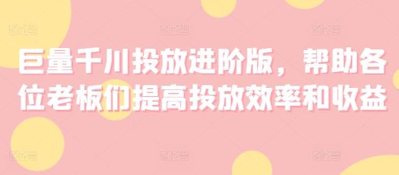巨量千川投放进阶版，帮助各位老板们提高投放效率和收益-怡宝聊项目