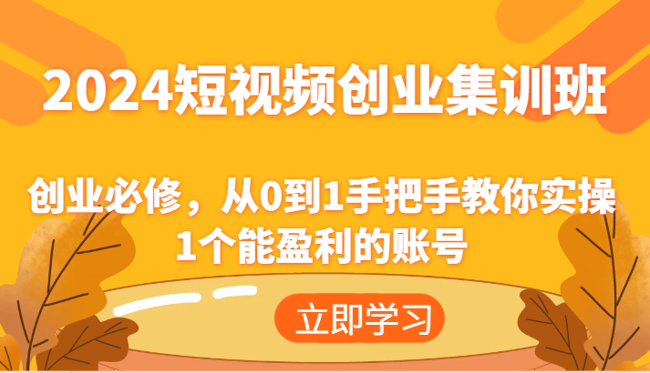2024短视频创业集训班：创业必修，从0到1手把手教你实操1个能盈利的账号-怡宝聊项目