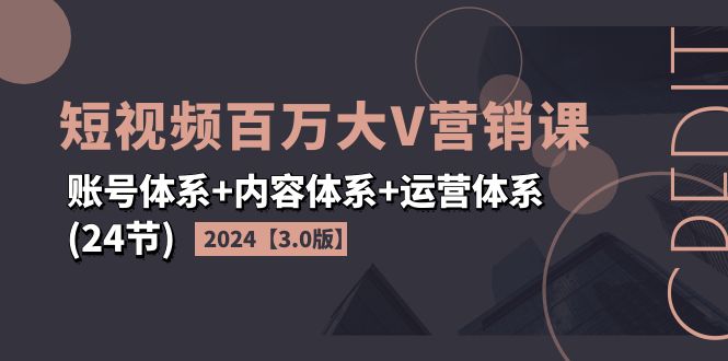（11795期）2024短视频·百万大V营销课【3.0版】账号体系+内容体系+运营体系(24节)-怡宝聊项目