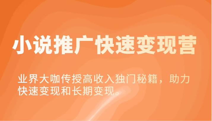 小说推广快速变现营-业界大咖传授高收入独门秘籍，助力快速变现和长期变现。-怡宝聊项目