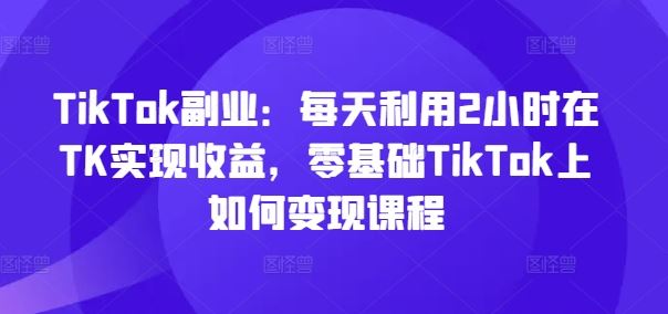 TikTok副业：每天利用2小时在TK实现收益，零基础TikTok上如何变现课程-怡宝聊项目