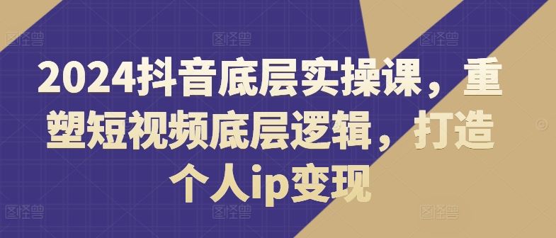 2024抖音底层实操课，​重塑短视频底层逻辑，打造个人ip变现-怡宝聊项目