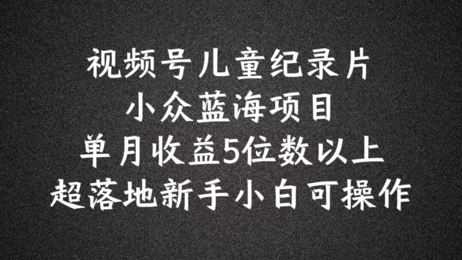 2024蓝海项目视频号儿童纪录片科普，单月收益5位数以上，新手小白可操作【揭秘】-怡宝聊项目