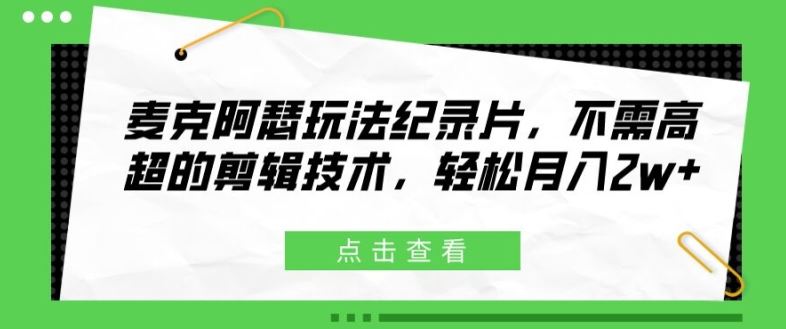 麦克阿瑟玩法纪录片，不需高超的剪辑技术，轻松月入2w+【揭秘】-怡宝聊项目