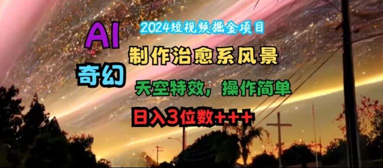 2024短视频掘金项目，AI制作治愈系风景，奇幻天空特效，操作简单，日入3位数【揭秘】-怡宝聊项目