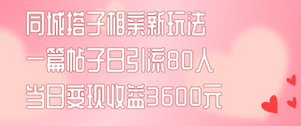 同城搭子相亲新玩法一篇帖子引流80人当日变现3600元(项目教程+实操教程)【揭秘】-怡宝聊项目