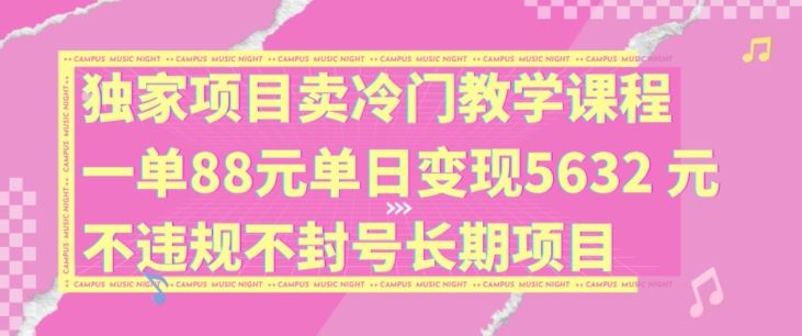 独家项目卖冷门教学课程一单88元单日变现5632元违规不封号长期项目【揭秘】-怡宝聊项目