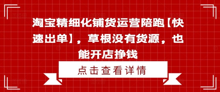淘宝精细化铺货运营陪跑【快速出单】，草根没有货源，也能开店挣钱-怡宝聊项目