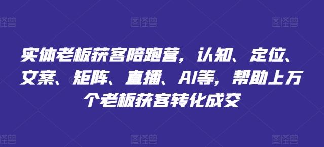 实体老板获客陪跑营，认知、定位、文案、矩阵、直播、AI等，帮助上万个老板获客转化成交-怡宝聊项目
