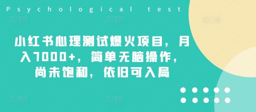小红书心理测试爆火项目，月入7000+，简单无脑操作，尚未饱和，依旧可入局-怡宝聊项目