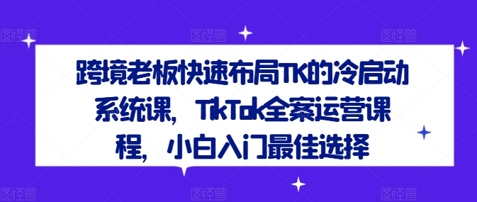 跨境老板快速布局TK的冷启动系统课，TikTok全案运营课程，小白入门最佳选择-怡宝聊项目