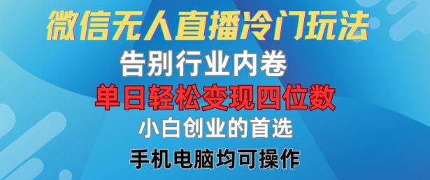 微信无人直播冷门玩法，告别行业内卷，单日轻松变现四位数，小白的创业首选【揭秘】-怡宝聊项目