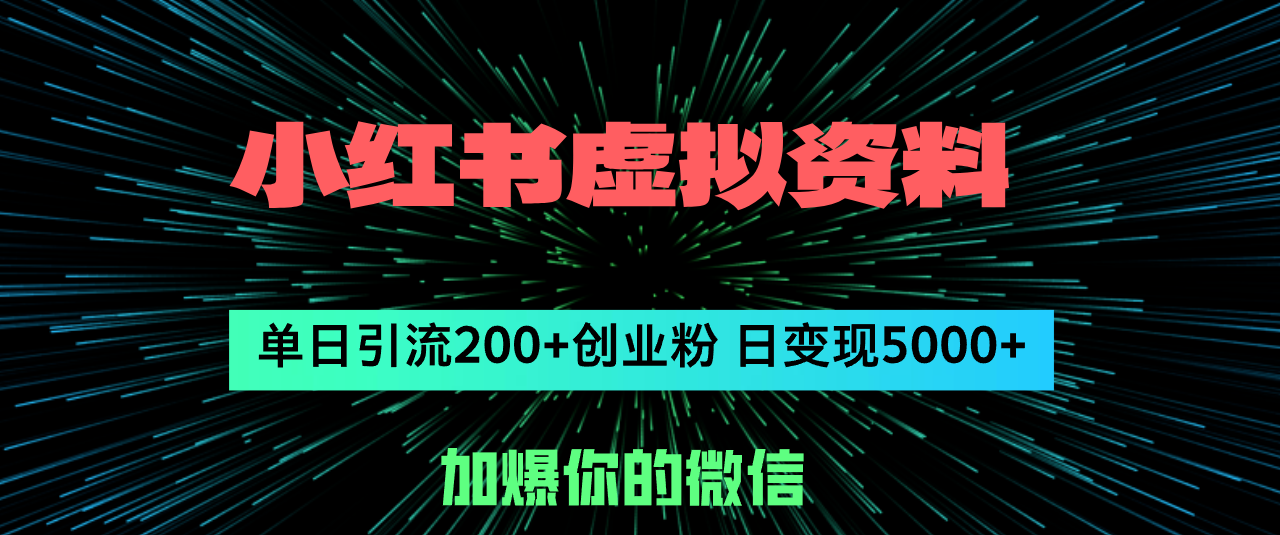 （12164期）小红书虚拟资料日引流200+创业粉，单日变现5000+-怡宝聊项目