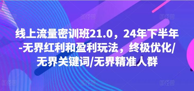 线上流量密训班21.0，24年下半年-无界红利和盈利玩法，终极优化/无界关键词/无界精准人群-怡宝聊项目