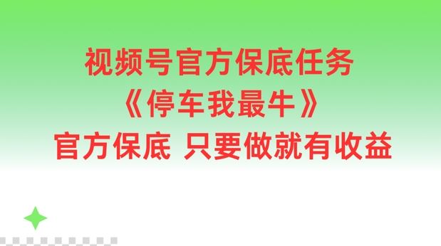 视频号官方保底任务，停车我最牛，官方保底只要做就有收益【揭秘】-怡宝聊项目