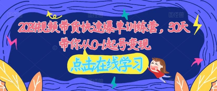 2024视频带货快速爆单训练营，30天带你从0-1起号变现-怡宝聊项目