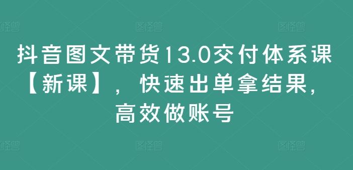 抖音图文带货13.0交付体系课【新课】，快速出单拿结果，高效做账号-怡宝聊项目