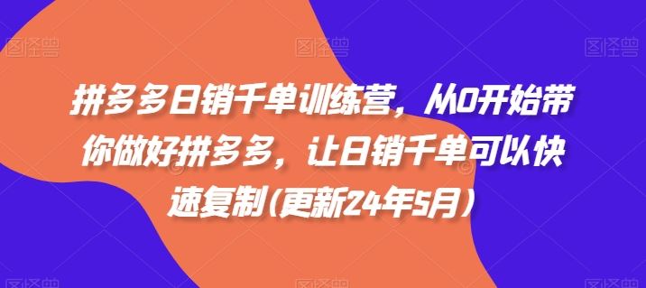 拼多多日销千单训练营，从0开始带你做好拼多多，让日销千单可以快速复制(更新24年8月)-怡宝聊项目