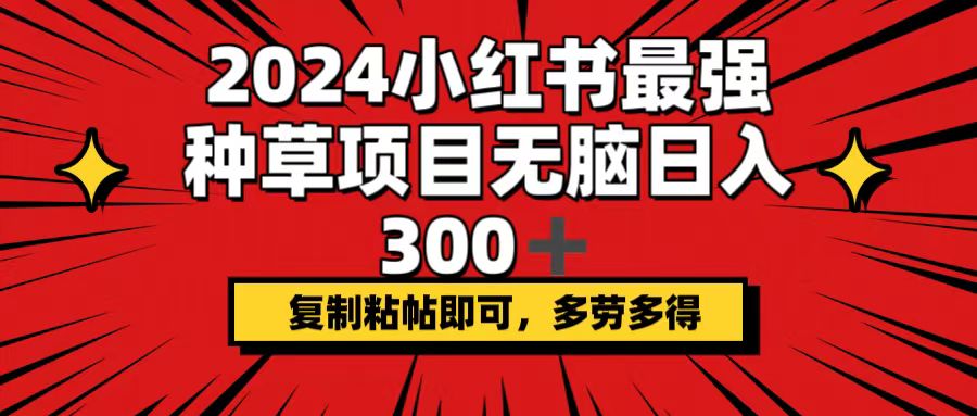 （12336期）2024小红书最强种草项目，无脑日入300+，复制粘帖即可，多劳多得-怡宝聊项目