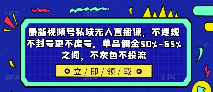 最新视频号私域无人直播课，不违规不封号更不废号，单品佣金50%-65%之间，不灰色不投流-怡宝聊项目