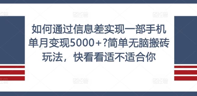 如何通过信息差实现一部手机单月变现5000+?简单无脑搬砖玩法，快看看适不适合你【揭秘】-怡宝聊项目