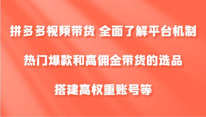 拼多多视频带货 全面了解平台机制、热门爆款和高佣金带货的选品，搭建高权重账号等-怡宝聊项目