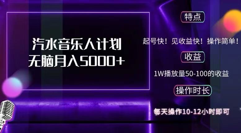 （12429期）抖音汽水音乐人计划无脑月入5000+-怡宝聊项目