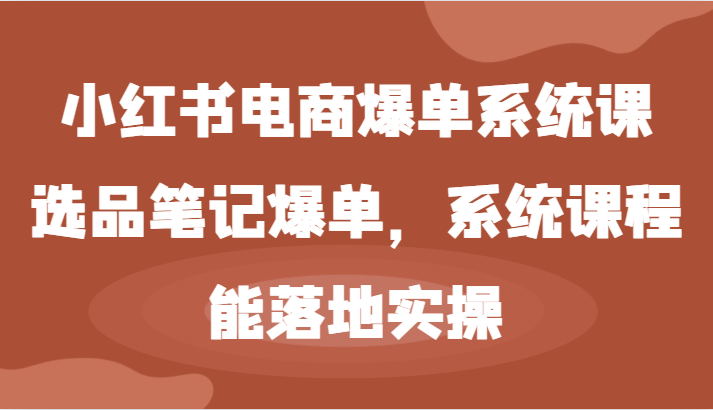 小红书电商爆单系统课-选品笔记爆单，系统课程，能落地实操-怡宝聊项目