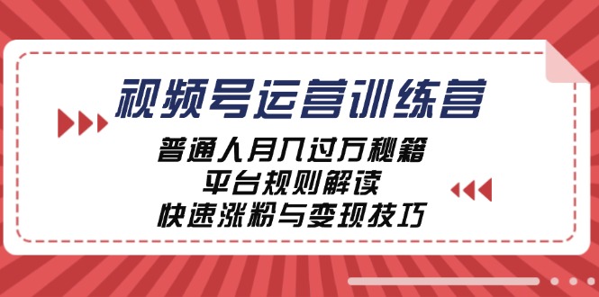 视频号运营训练营：普通人月入过万秘籍，平台规则解读，快速涨粉与变现-怡宝聊项目